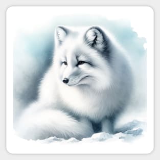 Winter's Whisper: Delicate Arctic Fox Watercolor Sticker